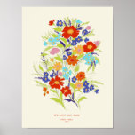 Retro Wallpaper Wildflower Art Print with Text<br><div class="desc">For the mother like no other,  this editable text art print features a loose illustration of wild flowers in retro brights and subtle,  classic typography to personalize for the one you love.</div>