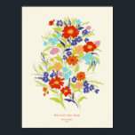 Retro Wallpaper Wildflower Art Print with Text<br><div class="desc">For the mother like no other,  this editable text art print features a loose illustration of wild flowers in retro brights and subtle,  classic typography to personalize for the one you love.</div>
