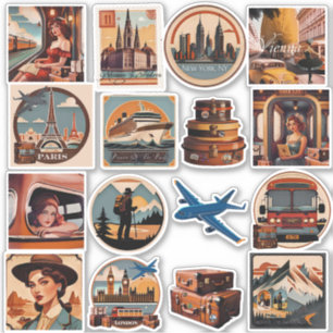 Retro Warm Colors Watercolor Travel Stickers