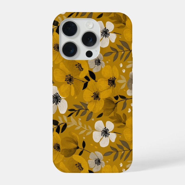 Retro Warm Tone Flower Mustard Floral Pattern iPhone Case (Back)