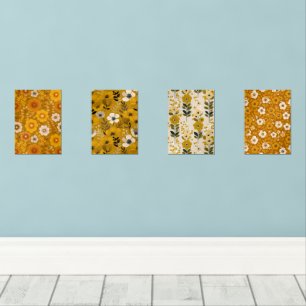 Retro Warm Tone Flower Mustard Floral Pattern Wall Art Sets