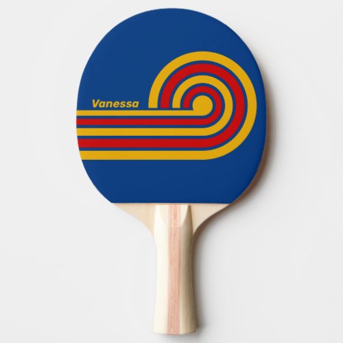 Retro Warmhearted Curl Stripes with Name Ping Pong Paddle