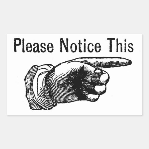 Retro warning sign Hand pointing finger to notice Rectangular Sticker