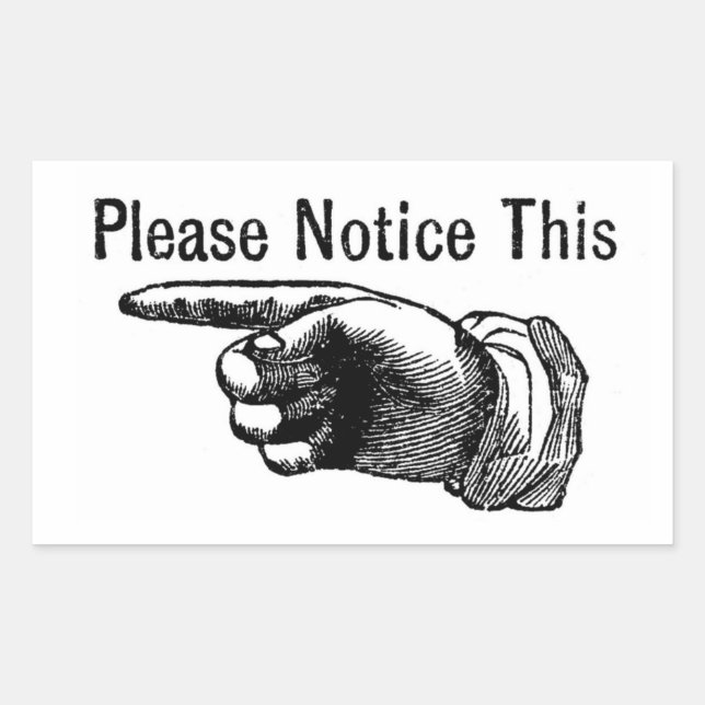 Retro warning sign: Hand pointing finger to notice Rectangular Sticker (Front)