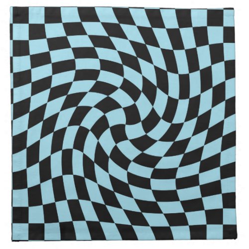 Retro Warped Black Blue Checks Checkered    Cloth Napkin