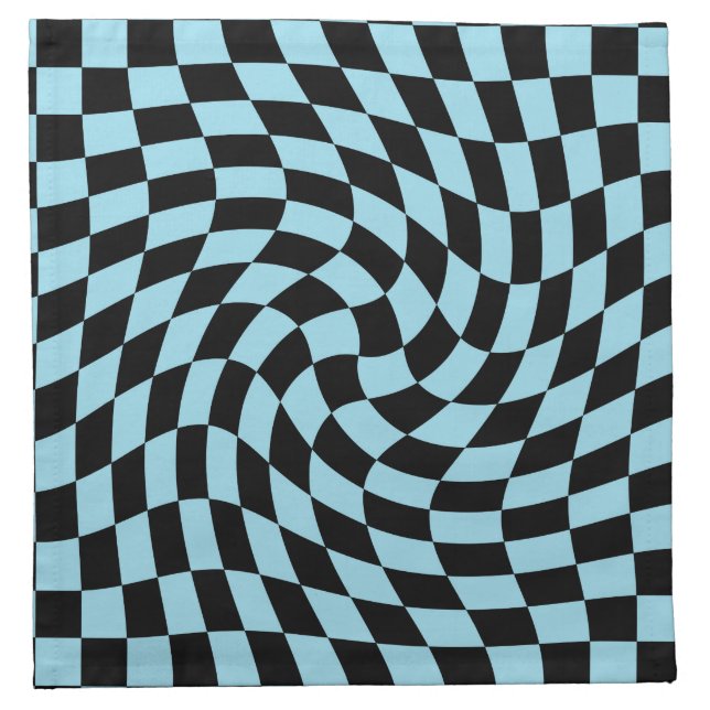 Retro Warped Black Blue Checks Checkered    Cloth Napkin (Front)
