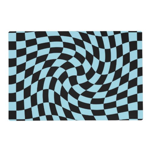 Retro Warped Black Blue Checks Checkered   Placemat