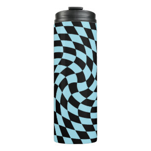 Retro Warped Black Blue Checks Checkered Thermal Tumbler
