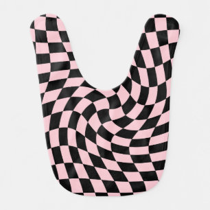 Retro Warped Black Pink Check Checks Checkered  Baby Bib