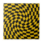 Retro Warped Black Yellow Checks Checkered  Ceramic Tile<br><div class="desc">Retro warped checks checkerboard design,  in a black and retro yellow color combination. Retro checkerboard twirled seventies psychedelic style modern design home decor,  office and school products and retro warped checkered gifts.</div>
