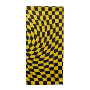 Retro Warped Black Yellow Checks Checkered Cloth Napkin