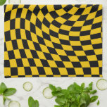 Retro Warped Black Yellow Checks Checkered  Kitchen Towel<br><div class="desc">Retro warped checks checkerboard design,  in a black and retro yellow color combination. Retro checkerboard twirled seventies psychedelic style modern design home decor,  office and school products and retro warped checkered gifts.</div>