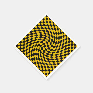 Retro Warped Black Yellow Checks Checkered  Napkins