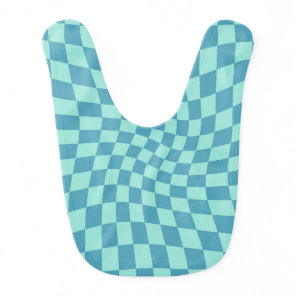 Retro Warped Blue Check Checks Checkered   Baby Bib