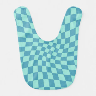 Retro Warped Blue Check Checks Checkered   Baby Bib
