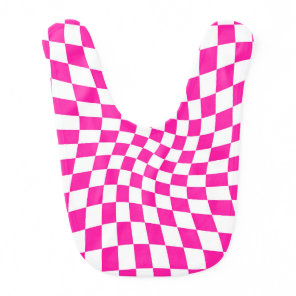 Retro Warped Deep Pink Check Checks Checkered Baby Bib