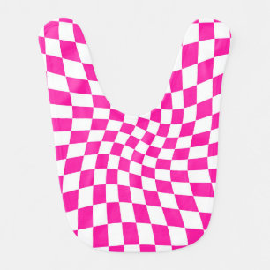 Retro Warped Deep Pink Check Checks Checkered Baby Bib