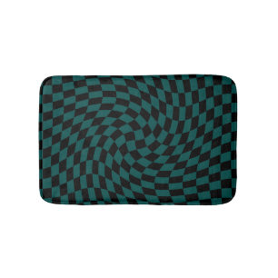 Retro Warped Jungle Green Black Checks Checkered   Bath Mat