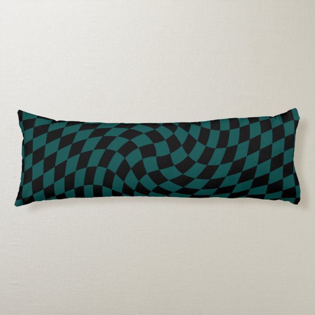 Retro Warped Jungle Green Black Checks Checkered  Body Pillow (Front)