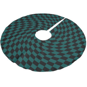 Retro Warped Jungle Green Black Checks Checkered   Brushed Polyester Tree Skirt