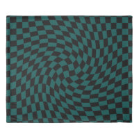 Retro Warped Jungle Green Black Checks Checkered 