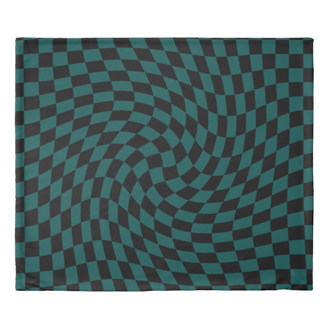 Retro Warped Jungle Green Black Checks Checkered  Duvet Cover (Front)