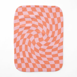 Retro Warped Pastel Coral Pink Checks Checkered    Baby Burp Cloth
