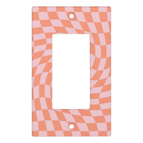 Retro Warped Pastel Coral Pink Checks Checkered Light Switch Cover