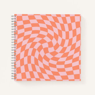 Retro Warped Pastel Coral Pink Checks Checkered Notebook