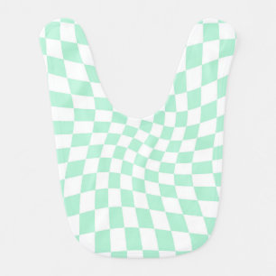 Retro Warped Pastel Mint Check Checks Checkered Baby Bib