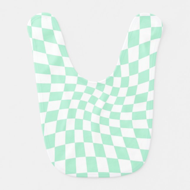 Retro Warped Pastel Mint Check Checks Checkered Baby Bib (Front)