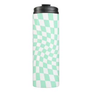 Retro Warped Pastel Mint Green Checks Checkered Thermal Tumbler