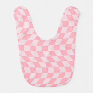Retro Warped Pastel Pink Check Checks Checkered   Baby Bib
