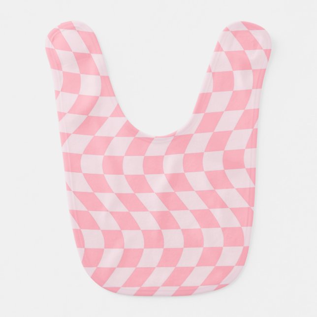 Retro Warped Pastel Pink Check Checks Checkered   Baby Bib (Front)