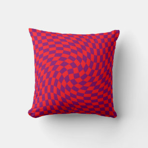 Retro Warped Red Purple Checks Checkered   Throw Pillow