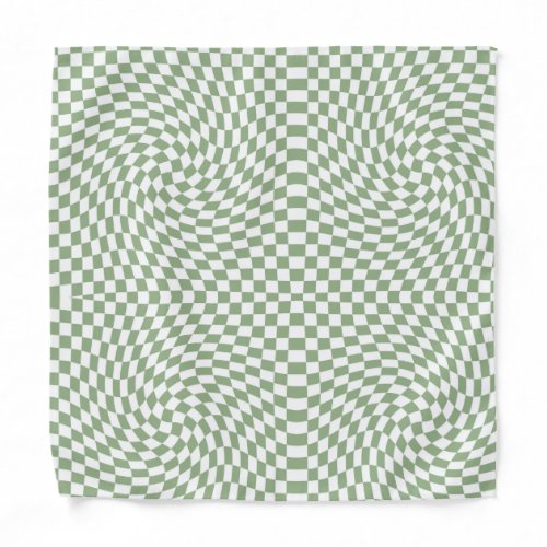 Retro Warped Sage Green White Checks Checkered  Bandana