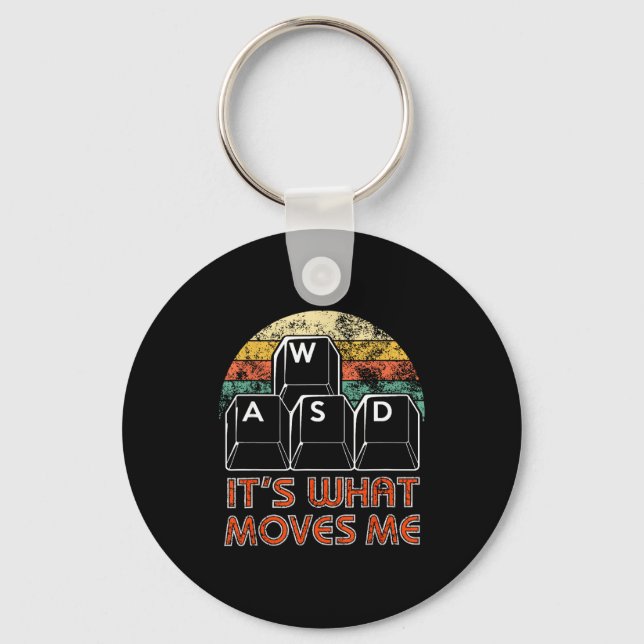 Retro Wasd Gaming Keys Funny Pc Gamer Design  Keychain (Front)