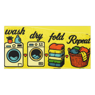 Retro "Wash Dry Fold Repeat" Laundry Room Wall Art Door Sign