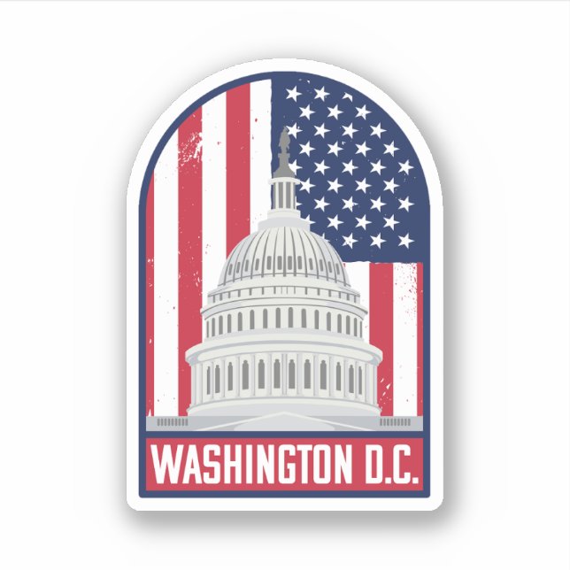 Retro Washington D.C. Capital Dome with Flag  Sticker (Front)