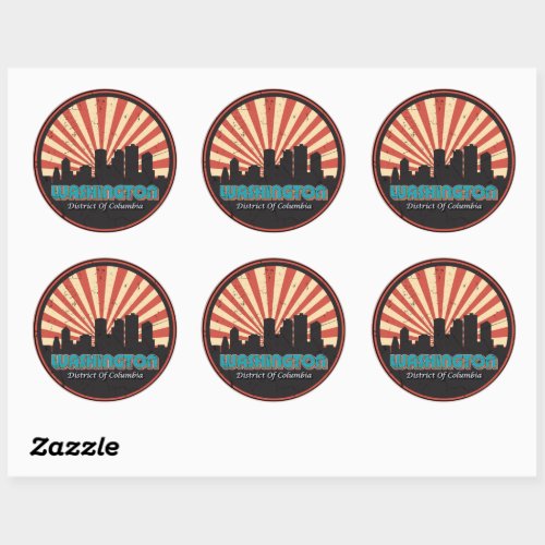 Retro Washington DC State Skyline Souvenir Vintage Classic Round Sticker