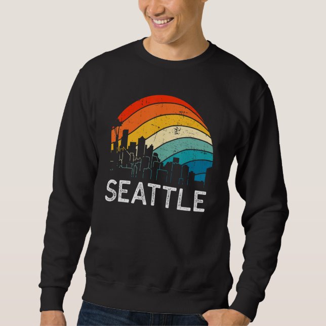 Retro Washington Seattle Skyline Vintage Urban Sky Sweatshirt (Front)