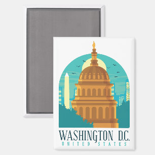 Retro Washington United States Skyline Magnet