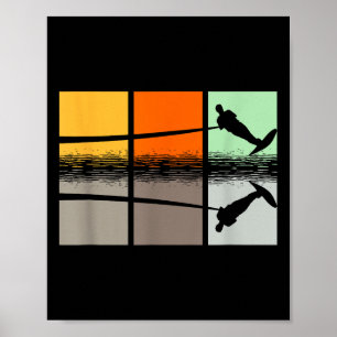 Retro Water Skiing Silhouette Wave Lover Ski Rope Poster