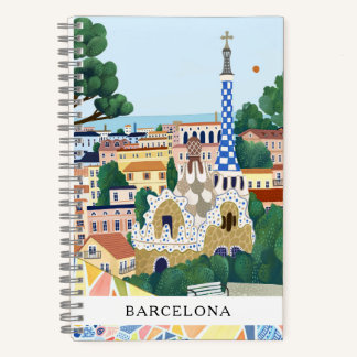 Retro Watercolor Barcelona Spain Travel Keepsake Notebook