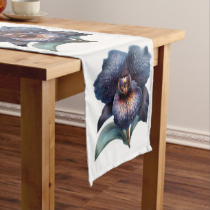 Retro watercolor black orchids table runner