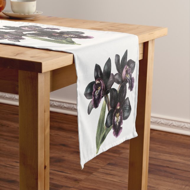 Retro watercolor black orchids table runner (In Situ)
