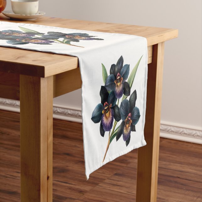 Retro watercolor black orchids table runner (In Situ)