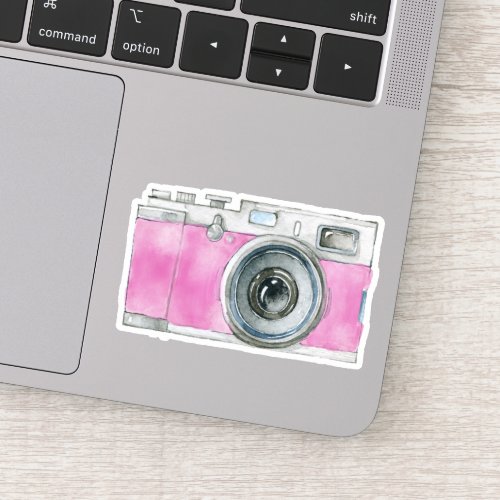 Retro Watercolor Camera Painting in Pink Sticker