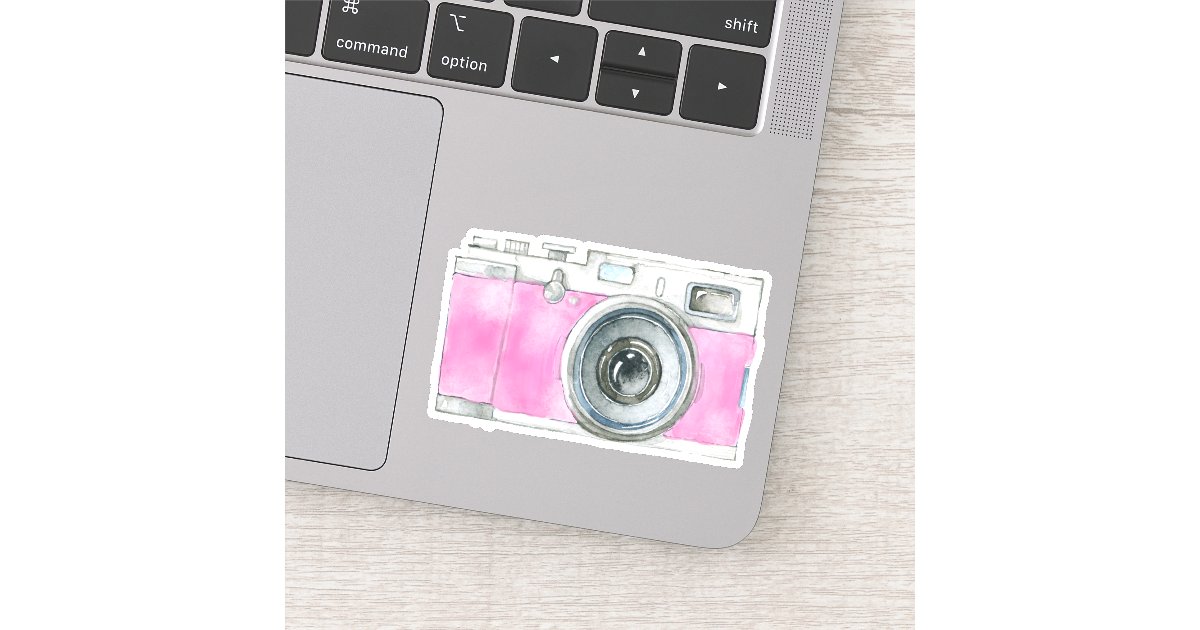 Retro Watercolor Camera Painting in Pink Sticker | Zazzle