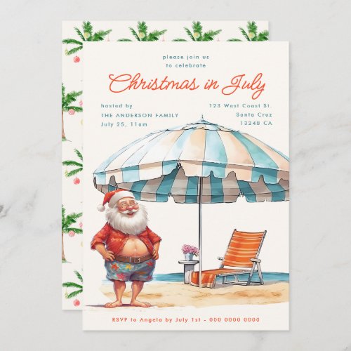 Retro Watercolor Christmas in July Summer Party Holiday Card